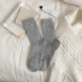 Grey wool knit slouchy socks for women, thick warm winter floor socks, cozy sleep socks. - One Size / xhs Grey