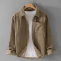 Camisa de manga larga de corduroy para hombre chaqueta casual primavera otonio top - S / Tops / Camel