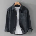 Camisa de hombre de pana manga larga chaqueta casual estilo vintage otono primavera - S / Tops / Azul