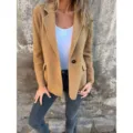 Giacca Blazer Donna Casual in Misto Lana con Revers e Un Bottone per Autunno Inverno - Cammello
