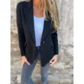 Giacca blazer casual da donna in misto lana con risvolto e un bottone anteriore. - Taglia S / Nero