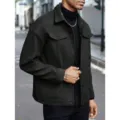 Heren lapel wol jas herfst winter casual jas business bovenkleding stijlvolle warme kleding - S / Zwart