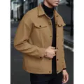 Heren casual stijlvolle wollen overshirt jas met revers mode herfst winter lange mouwen - S / Aardgeel