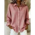Camicia donna a quadri rosso bianco manica lunga con colletto rovesciato stile casual elegante - XS / Rosso