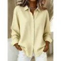 Donna Camicia Quadri Gialla Maniche Lunghe Bottoni Revers Moda Casual Top Elegante - XS / Giallo