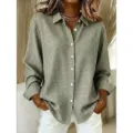 Camicia a quadri verde e bianco da donna manica lunga con colletto casual elegante - XS / Verde matcha