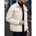 Stijlvolle heren jas van wolblend met revers in off-white, casual herfst winter bovenkleding. - S / Abrikoos