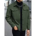 Men's Lapel Wool Blend Jacket Autumn Winter Casual Business Overshirt Outerwear - Army Green