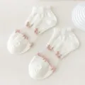 Delicate sheer lace short socks for women featuring cute bows, perfect for sweet JK style outfits. - One Size / Double Stripe Style
