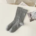 Grey ribbed knit socks for women featuring cute white bow embroidery, soft and comfortable. - One Size / Bow Accent - Dark Grey