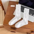 Calzini slouch bianchi da donna, simpatici calzini in cotone a bolle a metà tubo. - Taglia unica / yj2390 Bianco