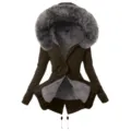 Stijlvolle dames winter warme parka jas halflang met capuchon en luxe bontkraag. - Legergroen 2