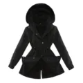 Women winter black hooded parka jacket warm fleece lined mid length casual outerwear coat. - Black With Black Fur