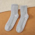 Cozy gray fuzzy coral fleece socks with anti-slip grips, thick winter warm floor socks. - One Size / Women's Light Gray