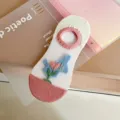 Women shallow cut invisible mesh boat socks with cute floral embroidery for summer daily wear. - One Size / xc1382 Single Flower