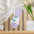Purple and white mesh invisible boat socks for women, summer short socks with cute strawberry pattern. - One Size / Mz5050 Purple Cuff Small Grapes