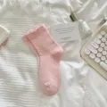 Pink cute mid-tube cotton socks with adorable 3D cat toe design for daily casual wear. - One Size / PS032 Pink