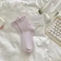 Cute light purple mid-tube socks for women, comfortable daily wear with sweet minimalist style. - One Size / PS032 Purple