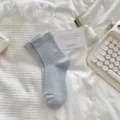 Casual solid color mid-tube socks for women, soft comfortable cotton daily wear, ins style. - One Size / PS032 Blue