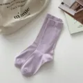 Lavender crew socks for women, thin soft cotton knit casual fashion solid color hosiery item. - One Size / YJ Maternity Socks Purple