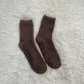 Brown fluffy coral fleece fuzzy socks with anti-slip grips, cozy winter warm home floor socks. - One Size / Men Coffee