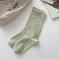 Light green mid-calf ribbed socks for women, soft casual knit hosiery for spring and summer. - One Size / YJ Maternity Socks Green
