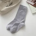 Simple solid color grey mid-calf socks for women, soft daily casual thin cotton hosiery. - One Size / YJ Maternity Socks Gray