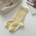 Cream yellow mid-tube socks, cute Japanese style solid color daily casual socks for women wear. - One Size / YJ Maternity Socks Yellow