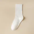 White ribbed mid-tube socks for women, minimalist daily casual wear, soft knit footwear accessory. - One Size / GSW2 White