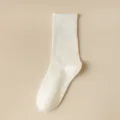 Women white mid tube socks casual solid color knit breathable spring summer fashion item - One Size / GSW22 Milky White