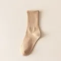 Ribbed crew socks women cute basic solid color casual cotton hosiery for daily wear - One Size / HC Khaki