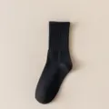 Classic black ribbed crew socks for women, comfortable daily wear cotton blend knit hosiery. - One Size / HC Black