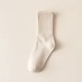 Cream white mid tube vertical stripe women socks casual daily wear soft breathable - One Size / HC Beige