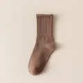 Comfortable brown ribbed mid-tube socks, soft knit daily essentials for autumn and spring wear. - One Size / HC Coffee