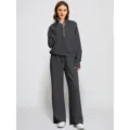 Dames tweedelig casual set met halve rits sweatshirt en wijde joggingbroek volledig zicht - XS / Top en Broek / donkergrijs