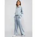 Light blue women's half zip sweatshirt and wide leg sweatpants two piece casual tracksuit set. - XS / Top And Bottom / Light Blue