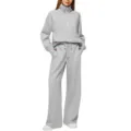 Women casual half-zip long sleeve sweatshirt wide leg sweatpants two piece set gray - XS / Top And Bottom / Light Gray