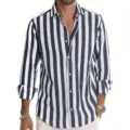 Heren blauw wit gestreept lang mouw overhemd casual klassieke kraag knopen sluiting top - S / Saffierblauw