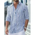 Stijlvolle heren lange mouw blauw en wit gestreept overhemd voor casual lente dagelijkse wear. - S / Lichtblauw