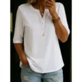 Vrouwen effen kleur korte mouw henley t-shirt zomer casual basic top regular nice - S / Tops / Wit