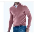 Suéter de cachemira para hombre manga larga con cremallera invierno punto elegante. - Rosa