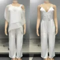 Wit tweedelig set vrouwen herfst casual onregelmatige vleermuismouw top en jumpsuit. - S / Top en Broek / Wit