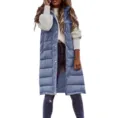 Women Long Puffer Vest Casual Sleeveless Open Front Down Gilet Outerwear Autumn Winter - S / Tops / Light Blue