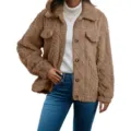 Dames fleece jas revers teddy mantel casual lange mouw winter warme bruine bovenkleding - S / Tops / Khaki