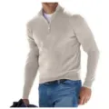 Suéter de cachemira para hombre media cremallera manga larga jersey punto casual top - Albaricoque