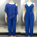 Dames Mode Casual Koningsblauw Tweedelig Set En Mouwloze V-Hals Jumpsuit Variant - S / Top en Broek / Koningsblauw