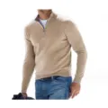 Jersey de cachemira kaki para hombre, cuello con cremallera y manga larga para invierno. - Caqui
