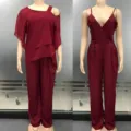Vrouwen casual wijnrood onregelmatige vleermuismouwen tweedelig set stijlvolle herfst - S / Top en Broek / Bordeauxrood