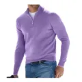 Suéter de Cachemira Morado con Media Cremallera para Hombre Manga Larga Invierno - Violeta Claro
