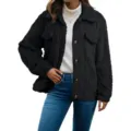 Stijlvolle dames casual fleece jas met lange mouwen revers sherpa warme winterjas - S / Tops / Zwart